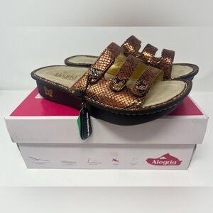 ALEGRIA Fiona Sandals Riches Copper Snakeskin Print Size 38 EU/ 8-8.5 NEW